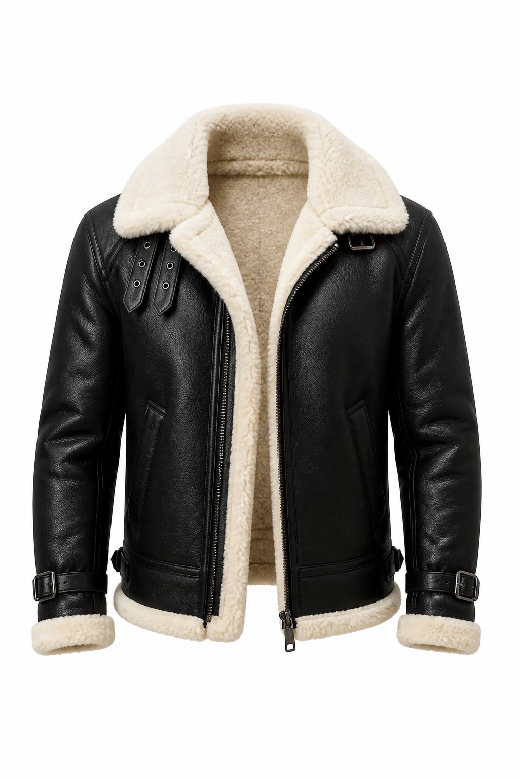 Fur-Lined Aviator Winter Leather Jacket