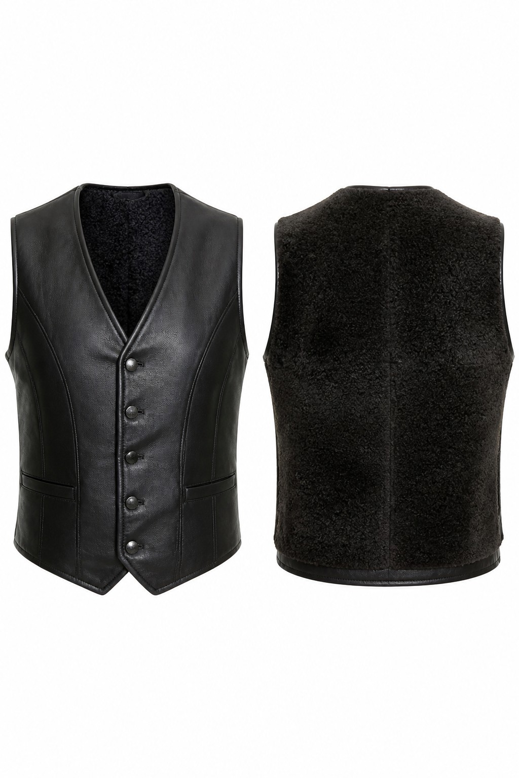 Fur-Lined Leather Utility Vest
